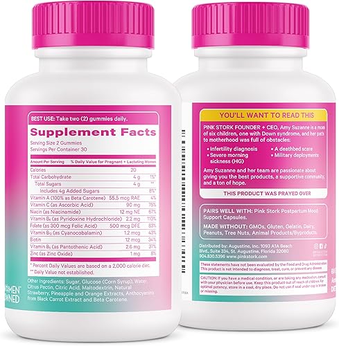 Miniatura 9 de Pink Stork Gomitas posnatales totales: vitaminas diarias posparto + lactancia materna, nutrientes esenciales para mamá + bebé, vitaminas prenatales