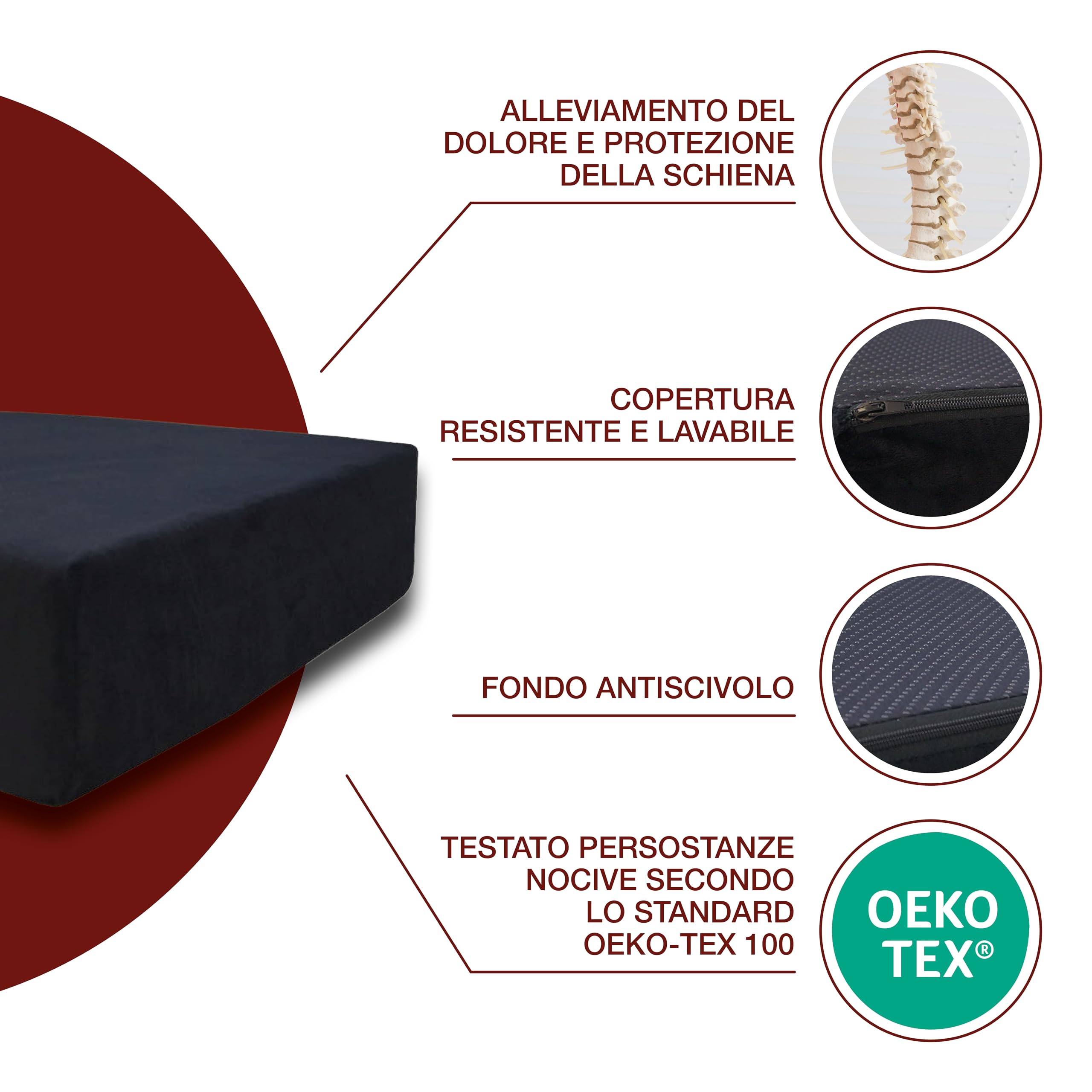 PrimoLiving Cuscino Ortopedico in Memory Foam, Rialzo di 10 cm, 40 x 40 x 10 cm