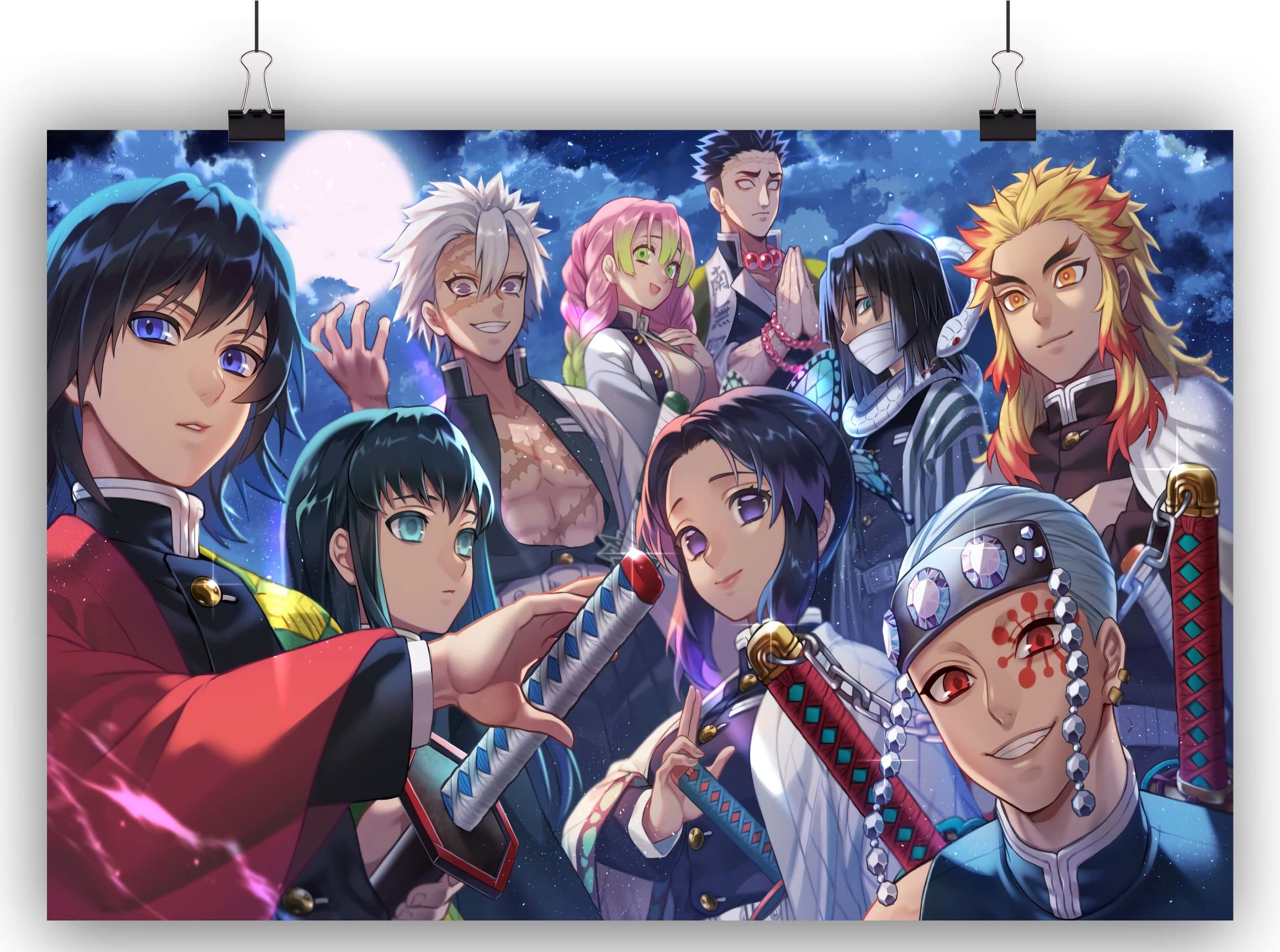 Risty Shop high definition Tengen Uzui Kyojuro Rengoku Shinobu Kochou Giyuu Tomioka Gyomei Himejima Mitsuri Kanroji Muichiro Tokito Obanai Iguro Sanemi Shinazugawa Demon Slayer Poster 11100 -Non Toxic Ink, Matte Finish Large size12x18inch,multicolor