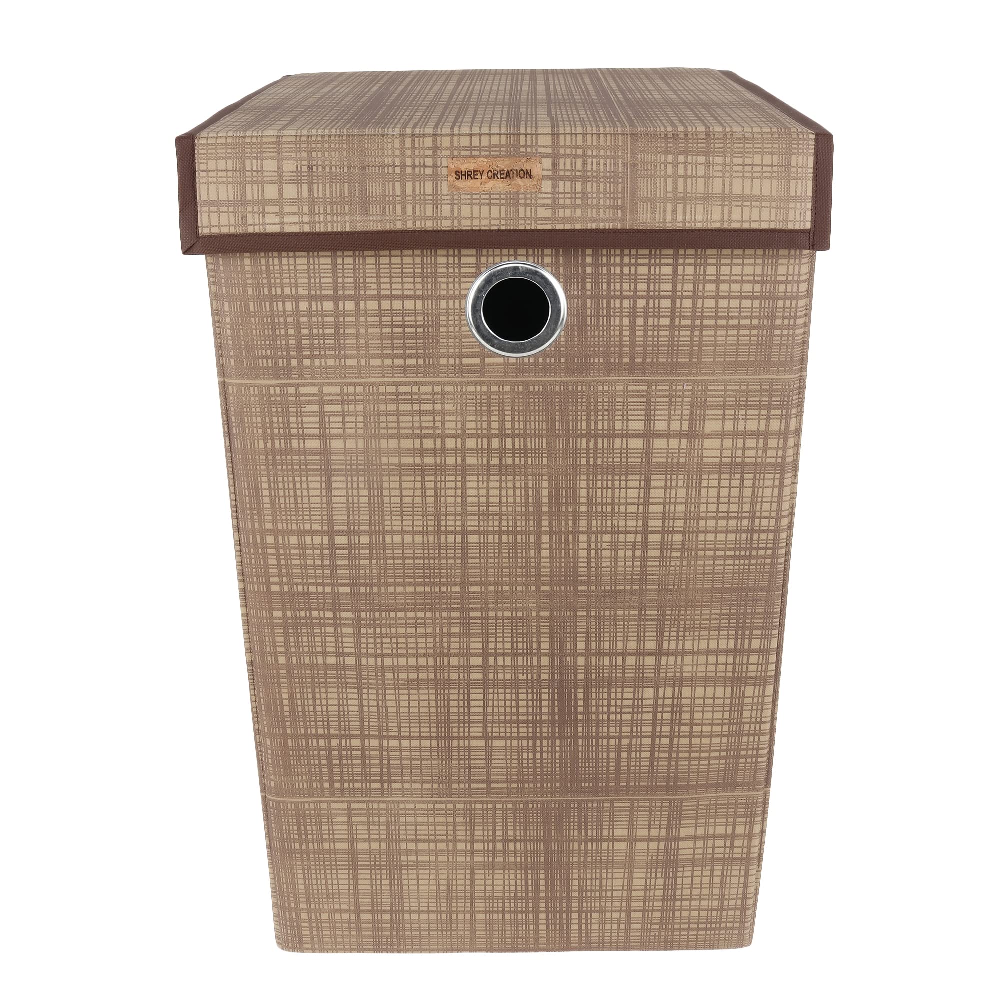 Shrey Creation Non Woven Foldable 68 Ltrs Laundry Bag/Storage Basket/Bin with Lid and Handle for Washing Clothes for Dirty Dress- (Pack of 1, Colour- Beige Print)