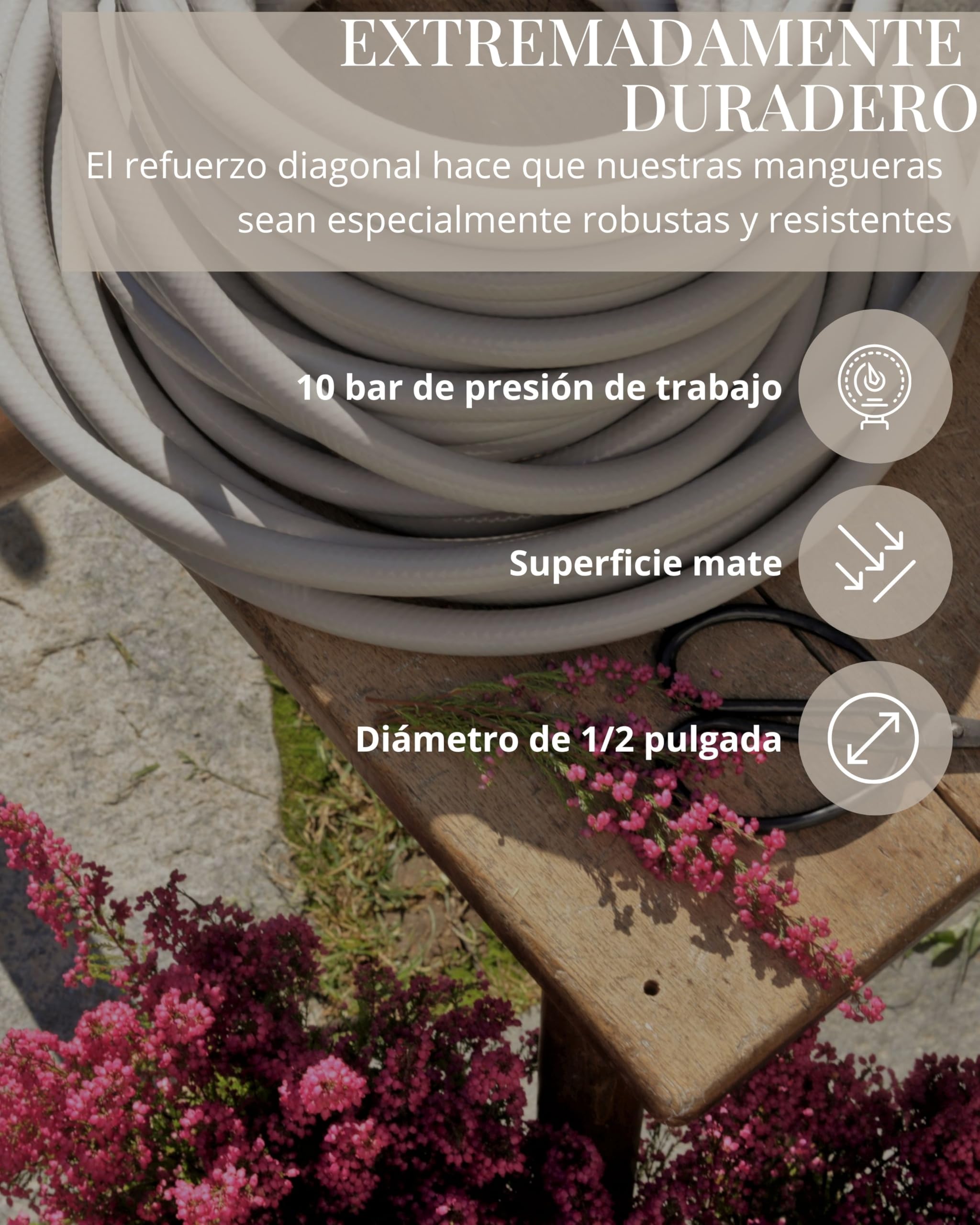 LIVLIG - Juego de manguera de 20 m, manguera flexible de alta calidad con soporte para manguera y rociador de jardín de latón, manguera de riego con conexión de manguera de 1/2 pulgada, kit de riego