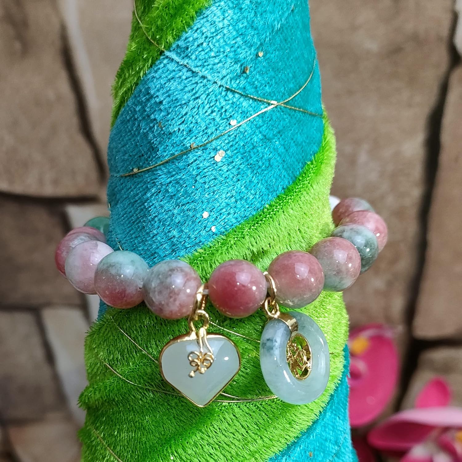 Heavens Tvcz Healing Bracelets for Women Spiritual Positive Sayings Thai Handmade Crystal Beaded Ornaments Chakra Bracelet with Pendant Jade Heart and Coin Lucky Happy Mood Bracelet - Image 7