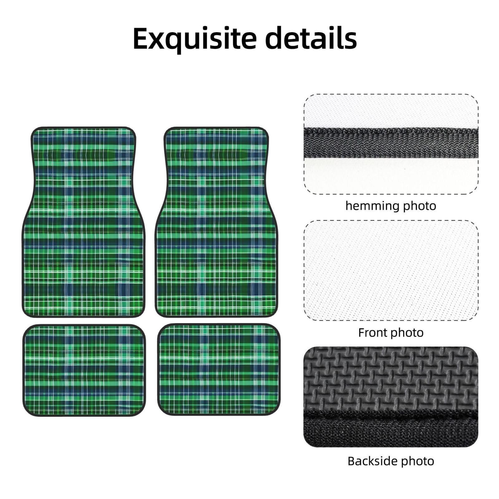 Tapis Imperméable Antidérapant Voiture Tapis De Sol Voiture Imprimé Tartan écossais Bleu - 4 Pièces (2 Avant 68.3x43.2cm, 2 Arrière 33.8x43.2cm) - Imperméable, Antidérapant, Pour SUV, Camions