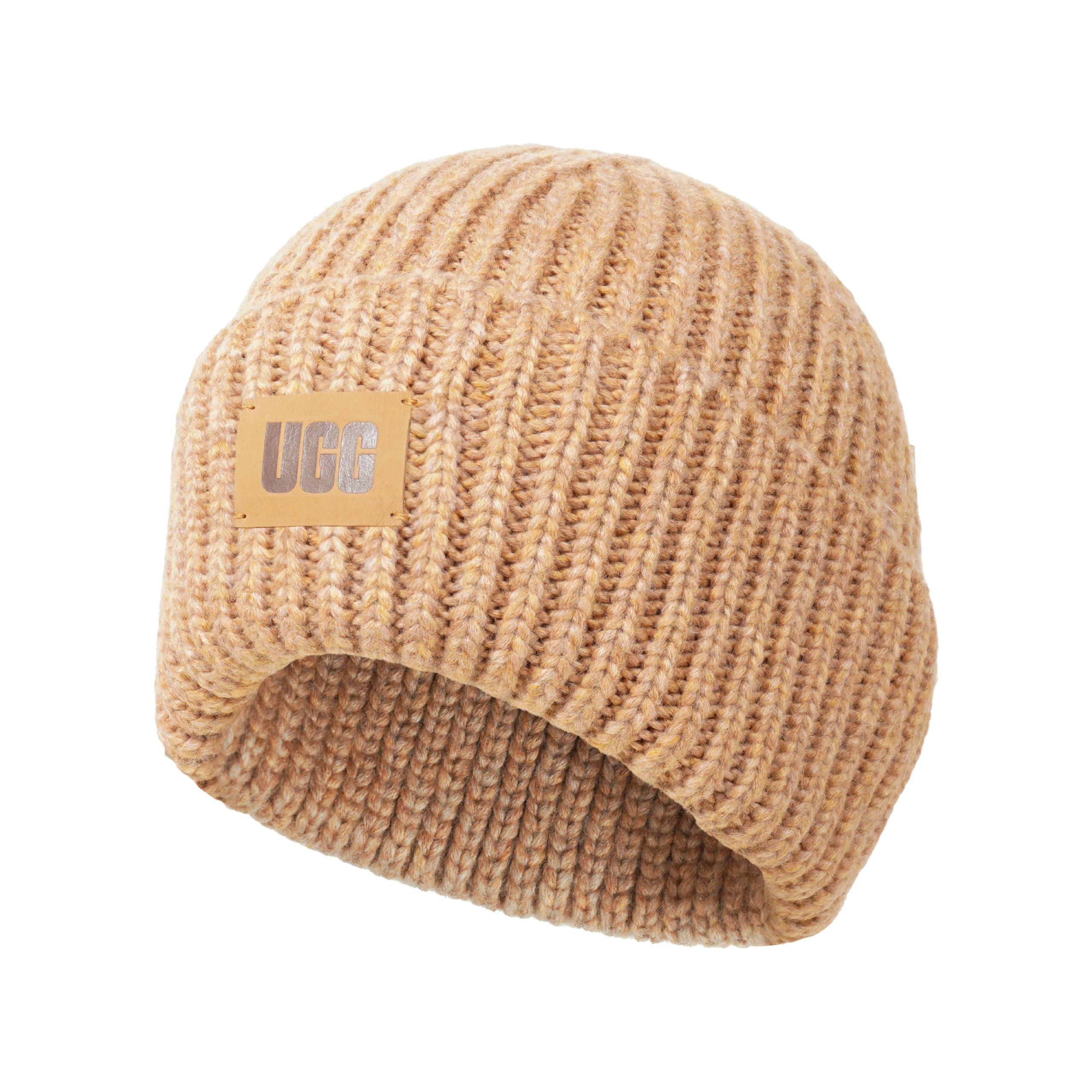 UGG Berretto a coste spesse per bambini con corona senza cuciture, morbido tessuto a costine e toppa con logo in pelle