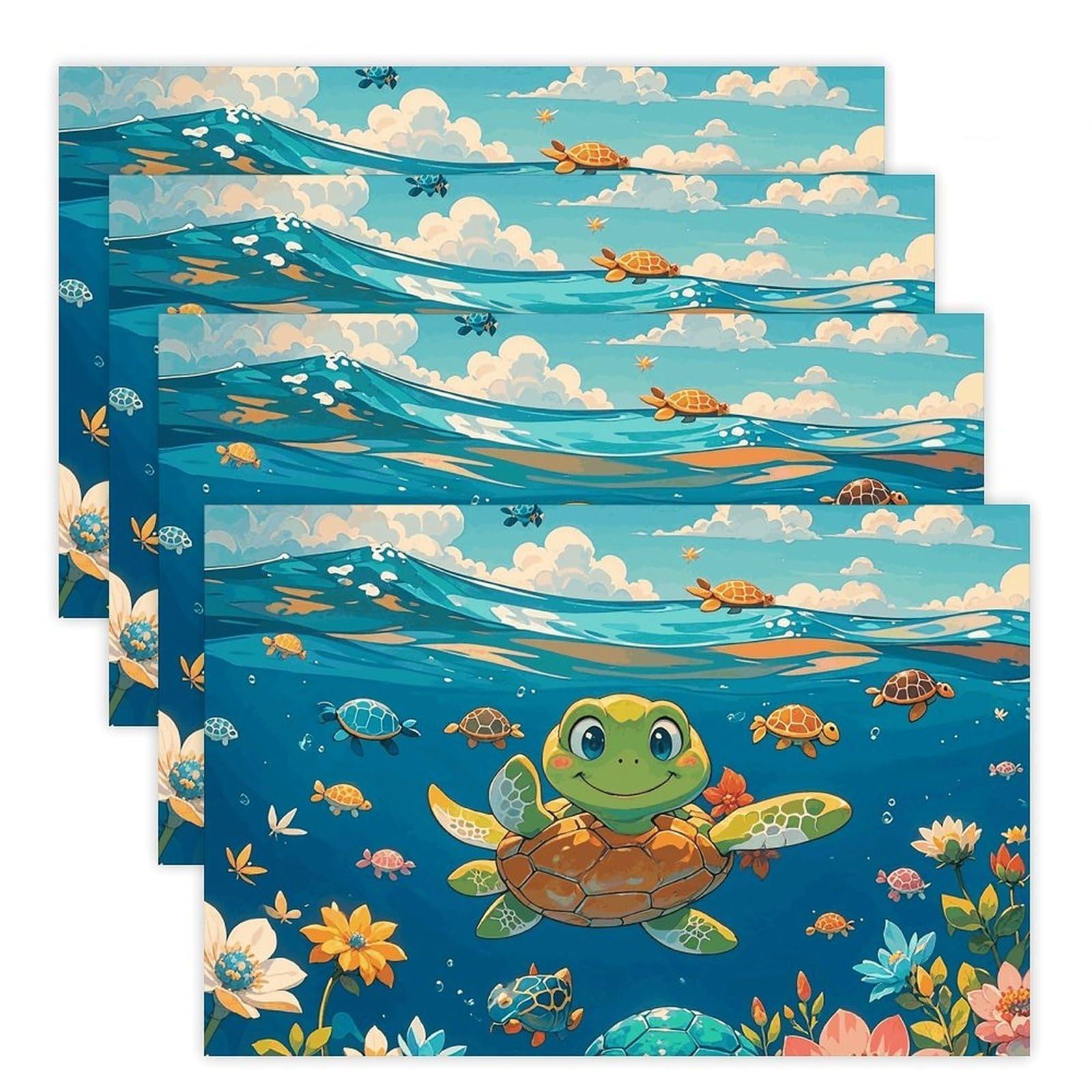 Turtle Place Mat for Restaurant, Portable Table Mat for Kitchen, Anti-Slip Placemats for Home, Fashionable Place Mats for Wedding, Party, Hotels, Apartments 30x45cm*4