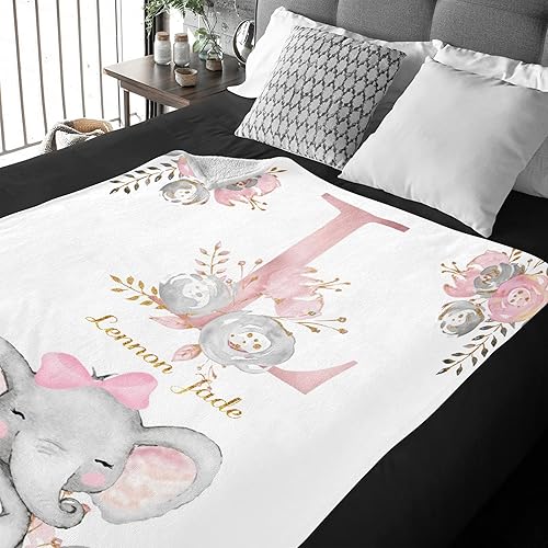 Miniatura 149 de Manta de bebé personalizada, monograma rosa, lindo elefante personalizado, mantas de 30 x 40 pulgadas para bebé, niño y niña con nombre, baby Opción