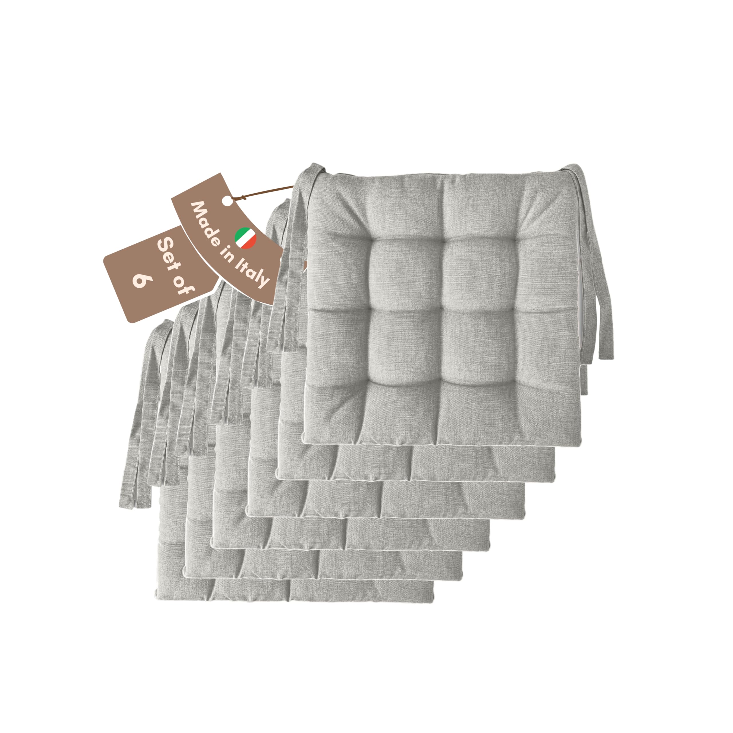 Il Tuo Artigiano Design Set of 4 or 6 Cushions for Kitchen Chairs, Made in Italy, Kitchen Chair Cushions, Set of 6, 40 x 40 cm, Thickness 6 cm, Sponge and Soft Acrylic Padding (6, Bright grey)