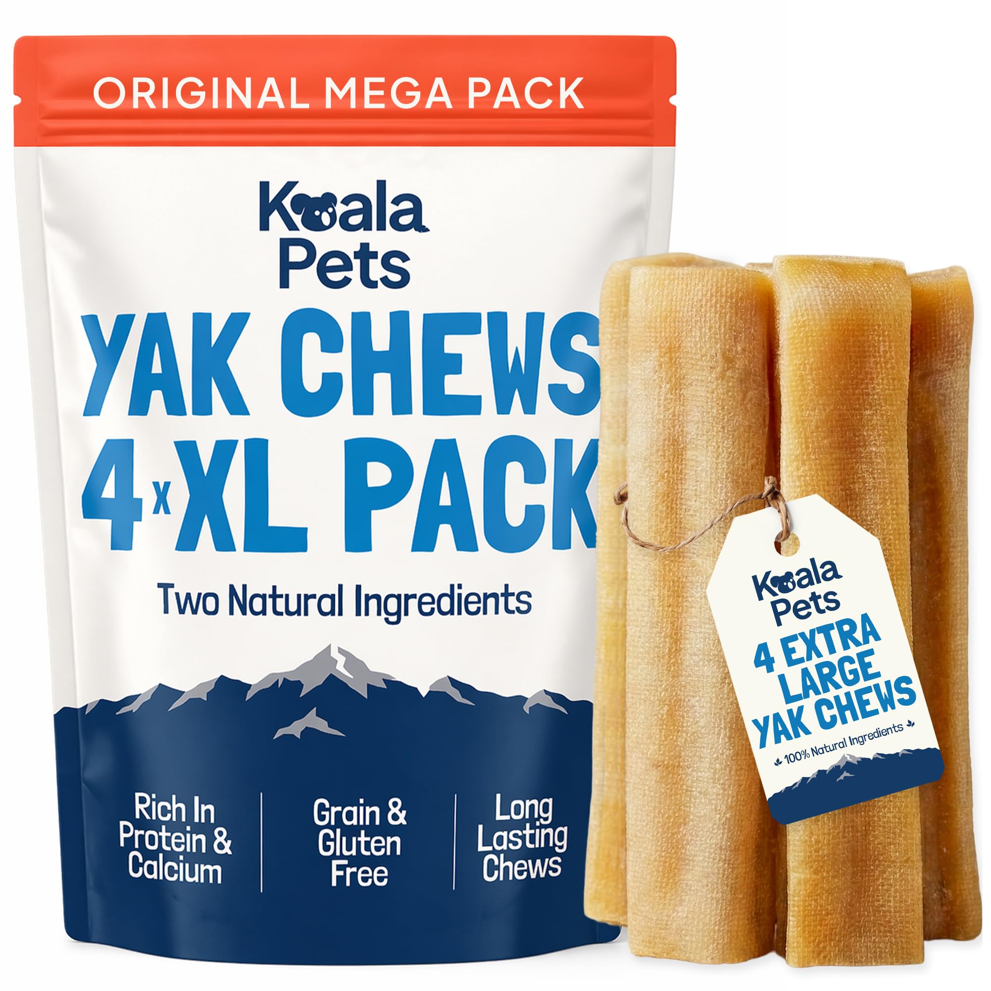 Koala Pets Yak Chews | 100% Natural Dog Treats| Yak Chews for Dogs Large | Long Lasting Natural Dog Treats | Dental Sticks Dogs | Puppy Treats 12 Weeks+ (Extra Large)