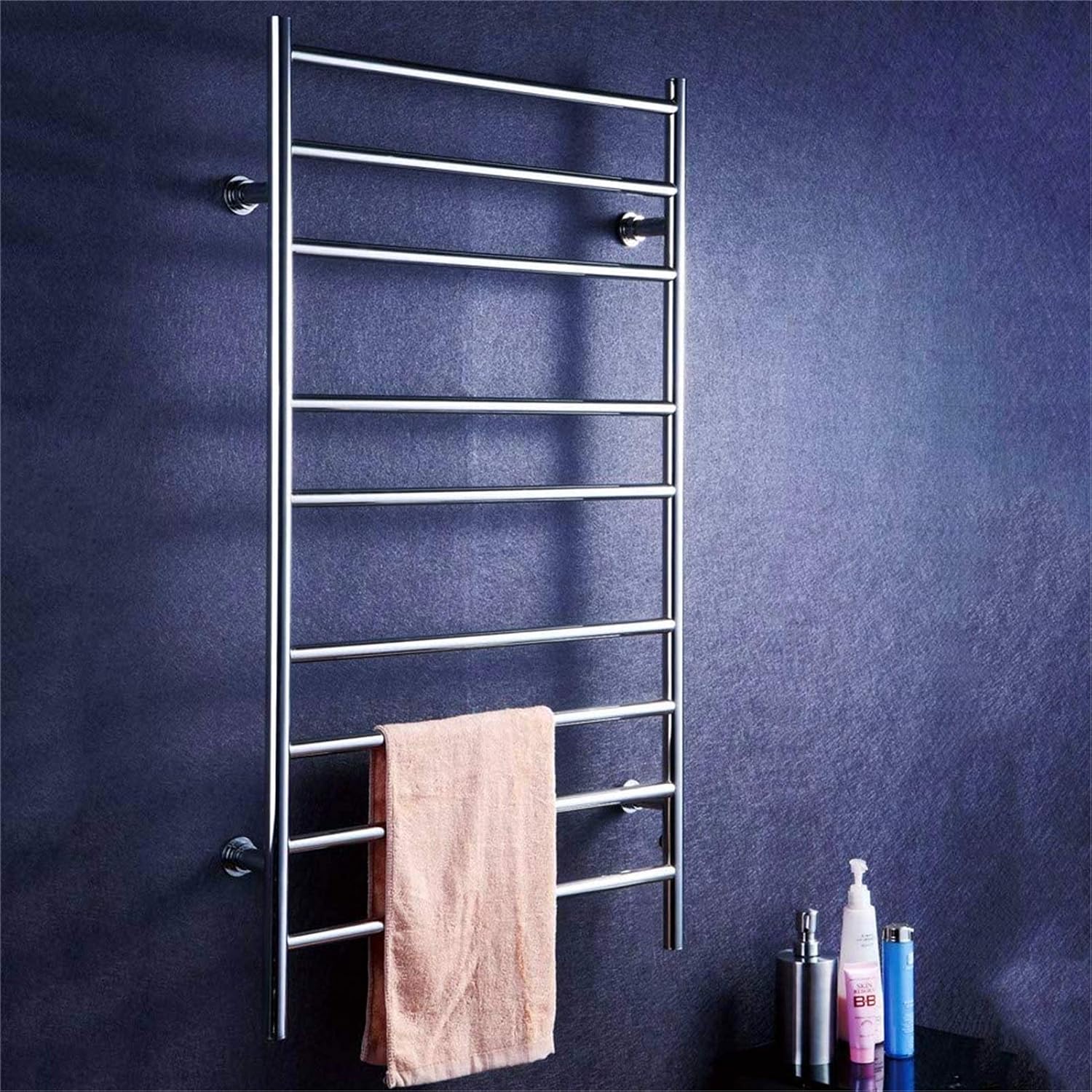 Bathroom Wall Heater Towel Warmer,Towel Warmer Electric Heated Drying Racks Wall Mounted Plug-in/Hard Wiring Straight for Bathroom Stainless Steel 9 Bars Polished 39.4 Inch x 23.6 Inch,B