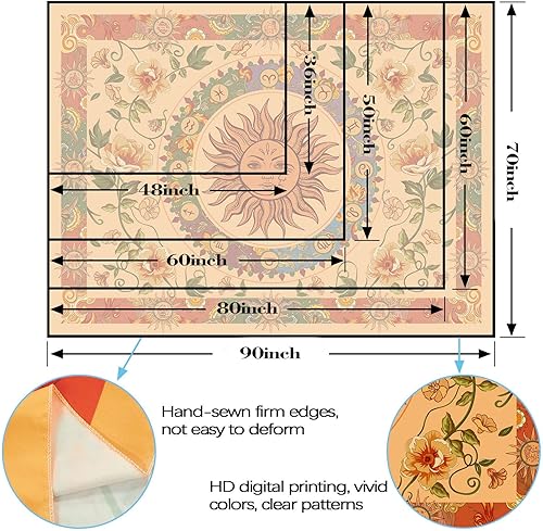 Miniatura 6 de Aipon Tapiz vintage de sol para aula, arco iris, bohemio, años 70, atardecer, tapiz para colgar en la pared, estético, retro, para sala de estar y