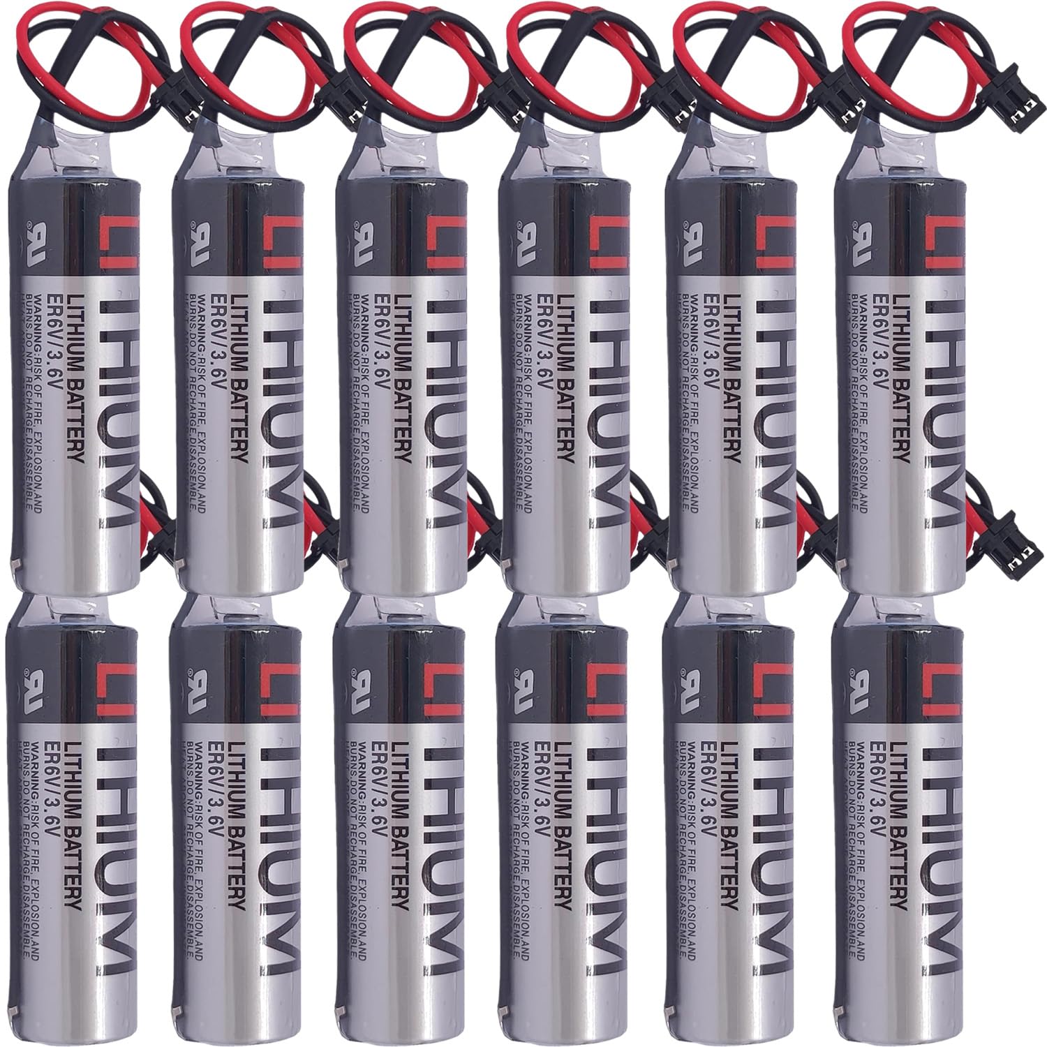 (12 Counts) 3.6V ER6V/3.6V Battery for ER6VC119A ER6VC119B, M70 PLC with Black Plug