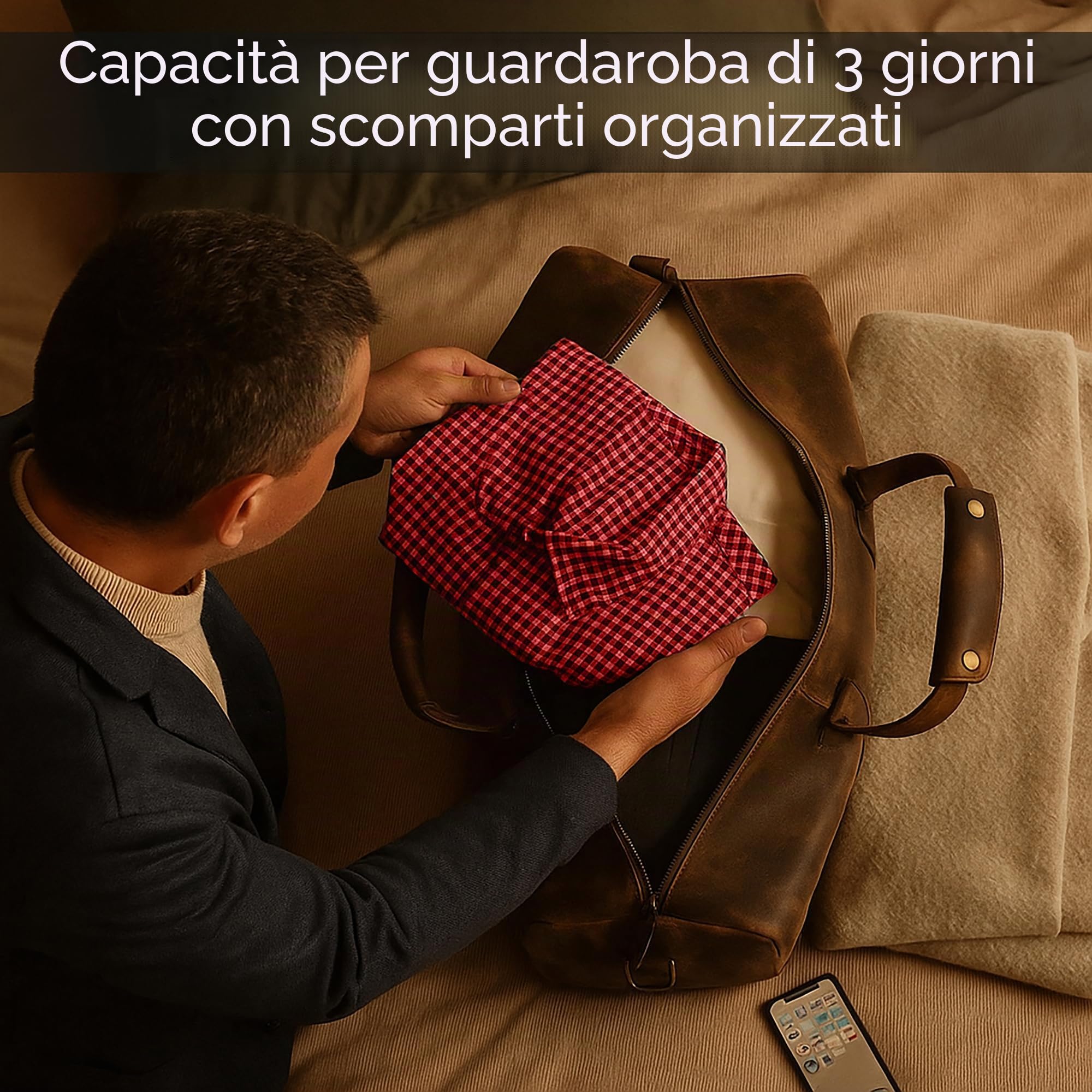 Borsone in pelle da uomo, borsone da viaggio per la notte, valigia da viaggio per il fine settimana, borsone da cabina sotto il sedile