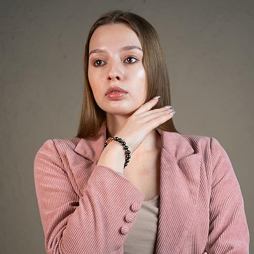 Miniatura 7 de Karelian Heritage Shungite Stones Elastic Stretchy Bracelet with 3 opper Plated Beads Authetic Shungite Crystal Jewelry Protective Powerful