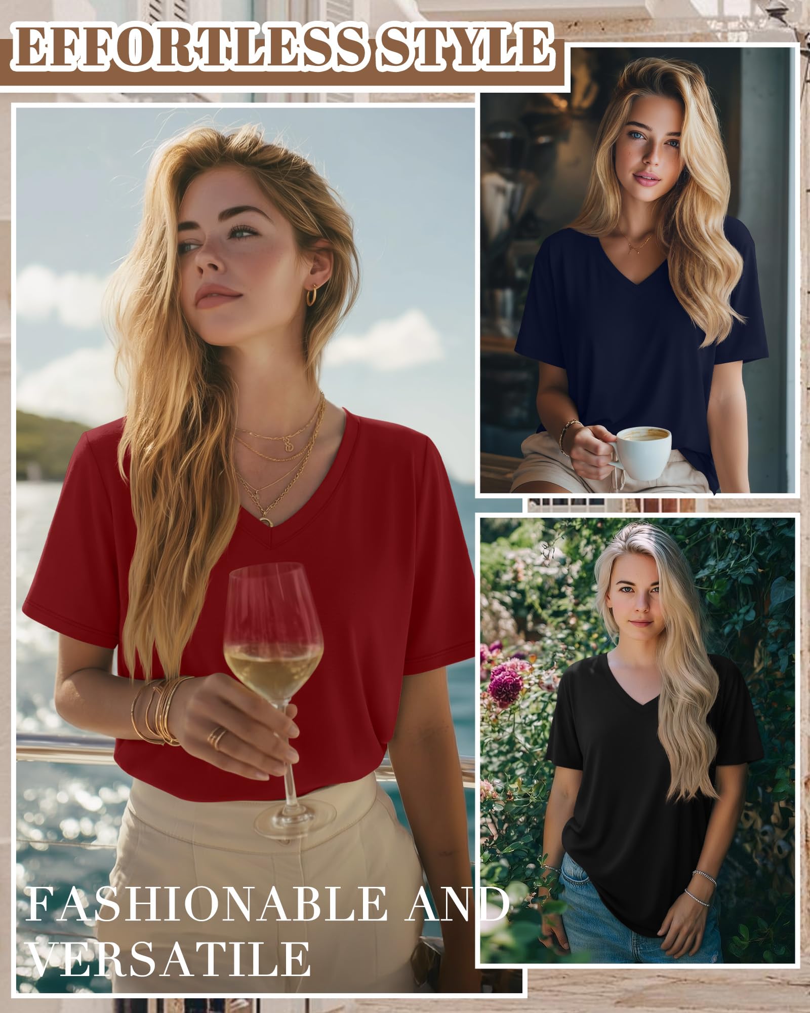 Geyoga 3 Pezzi Magliette Oversize in Cotone da Donna Scollo a V Fit Largo T-Shirt per Allenamento Top Maniche Corte Morbidi