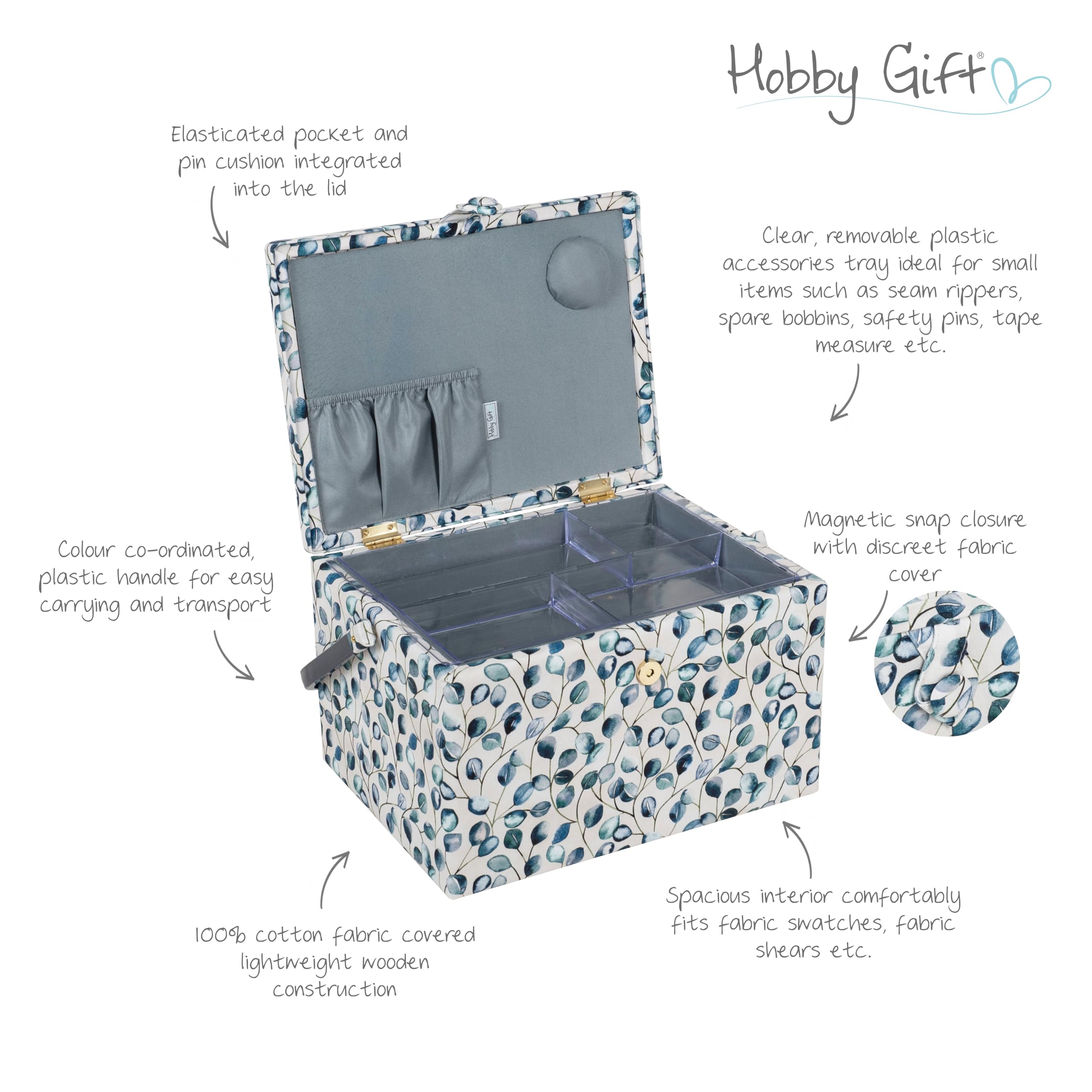 Hobby Gift Grande boîte de rangement pour travaux de couture, 23,5 x 31 x 20 cm, botanique