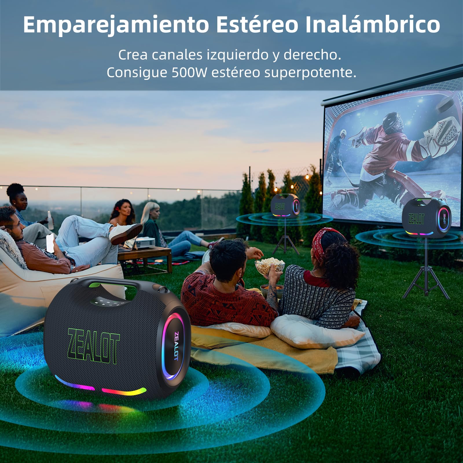 Zealot 250W Altavoz Portátil Bluetooth Inalámbrico Potente, 40H de Batería, Bluetooth 5.3 y Resistente al Agua IPX6, Emparejamiento Inalámbrico, Apoya USB/AUX/Tarjeta TF, Negro
