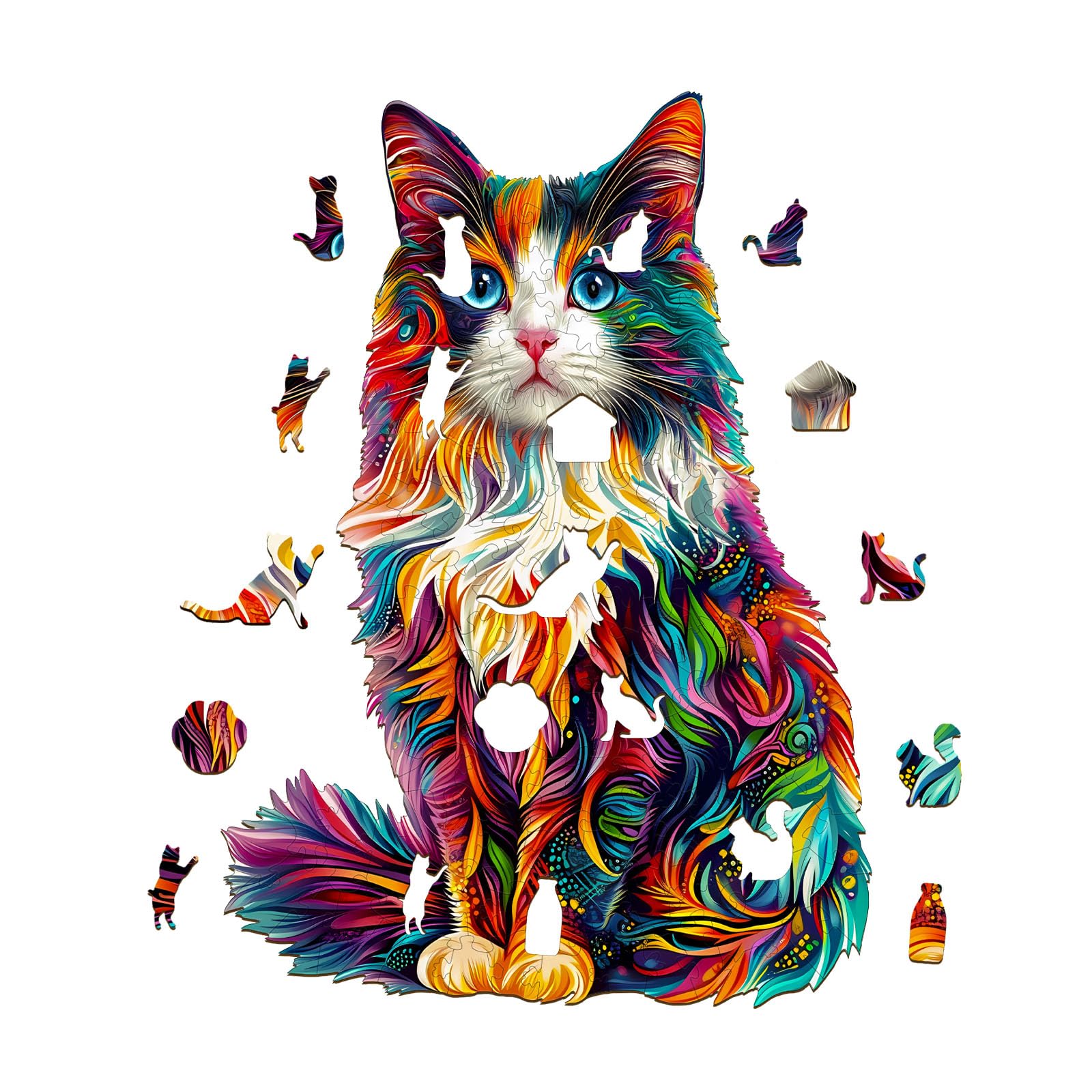 KaayeeWood 3D Holzpuzzle Für Erwachsene – Ragdoll & Schmetterling, Unregelmäßige Teile, In Holzbox, Kreatives Geschenk