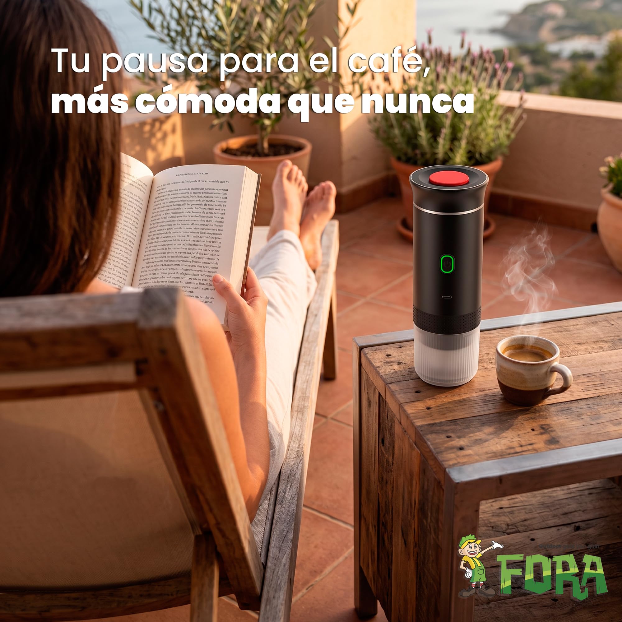 FORA Cafetera Portatil Espresso 3 en 1 - Capsulas y Cafe Molido, 20 Bares | Compatible Nespresso Original y Dolce Gusto. Bateria recargable USB-C, frio y caliente. Ideal coche, camping, oficina.