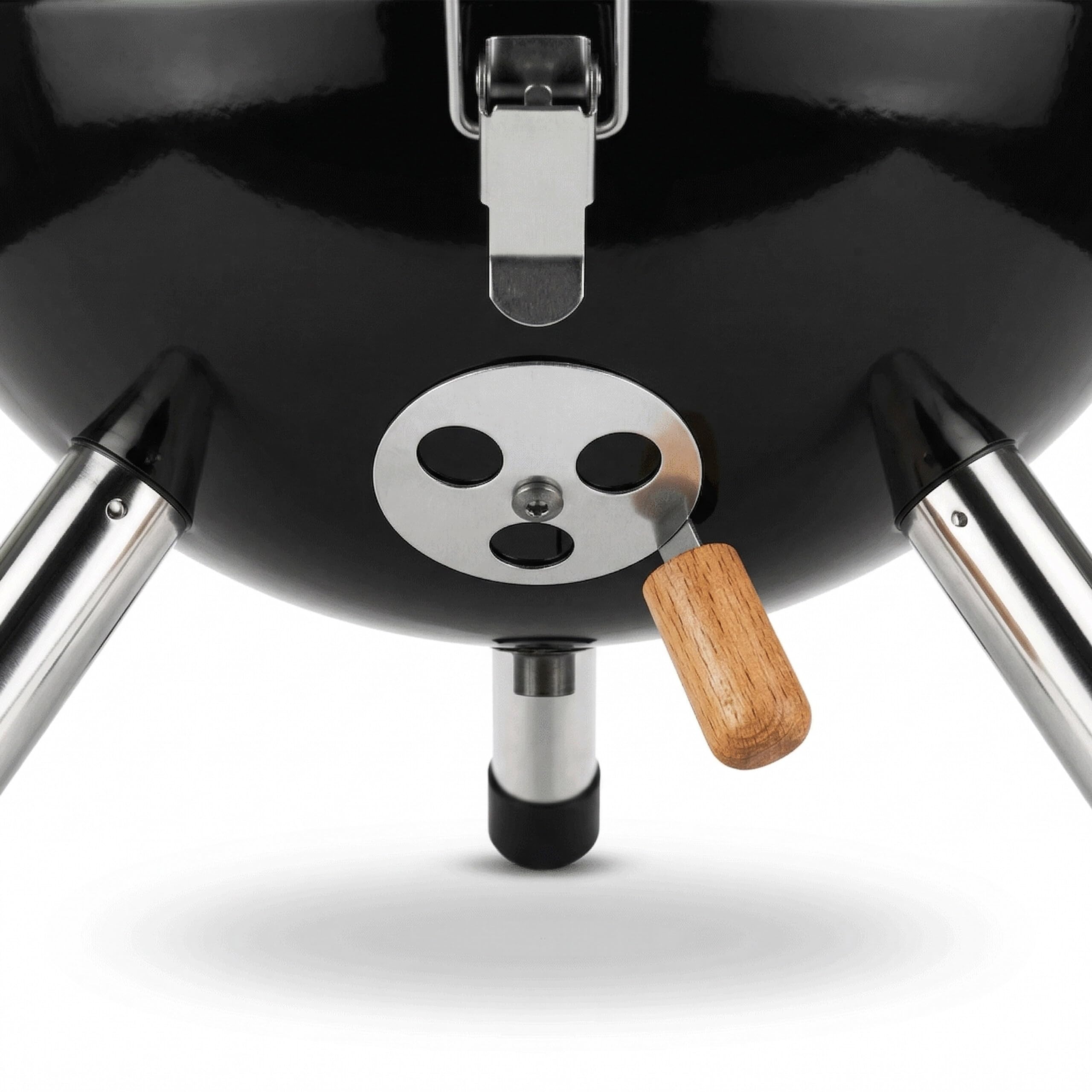 Relaxdays Mini Kugelgrill, tragbar, Ø 30 cm, Picknickgrill für Balkon & Camping, Holzkohlegrill mit Holzgriff, schwarz