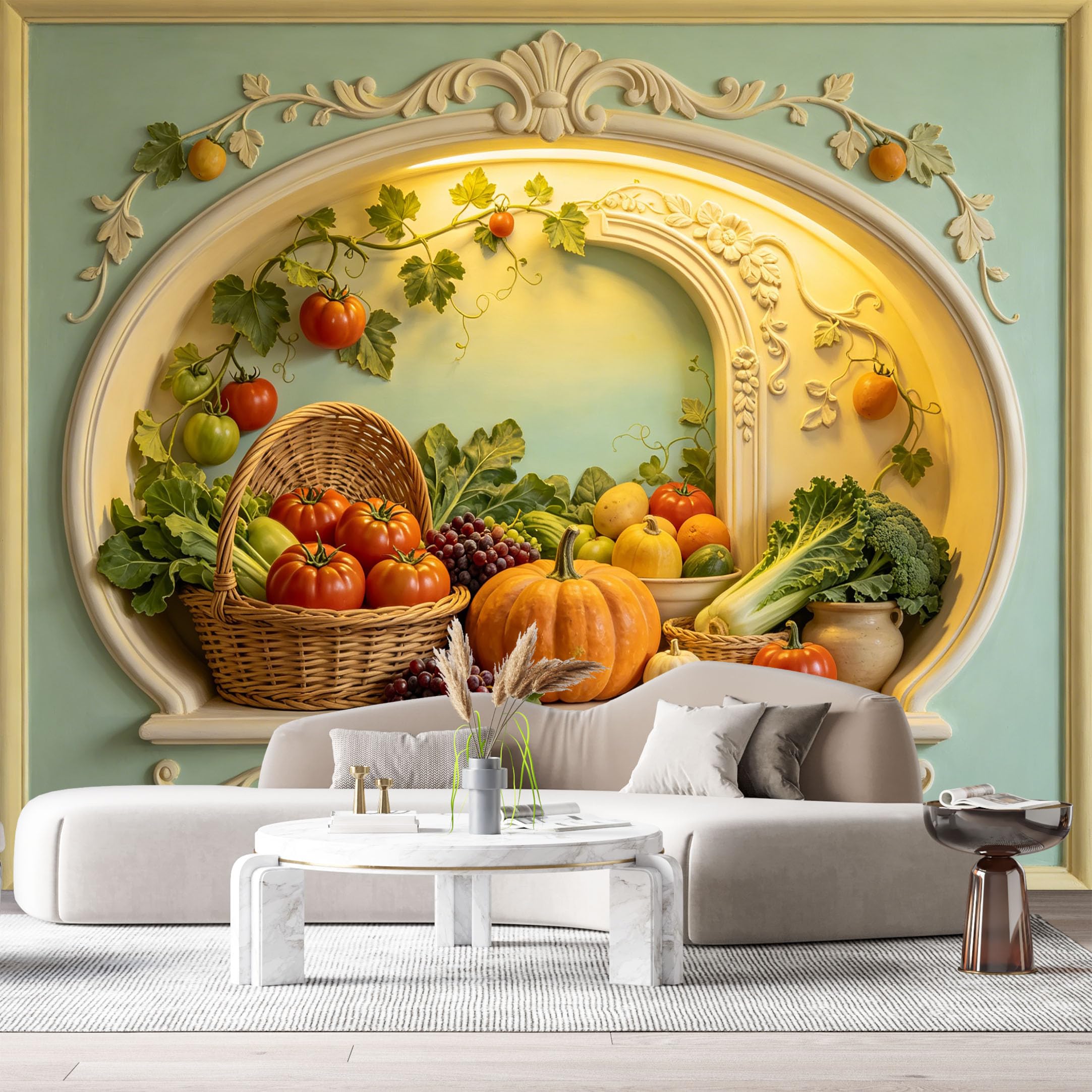 Custom Size Wall Murals Autumn Harvest Still Life Oil Painting 3D Trompe L'Oeil SelfAdhesiveWall Fabric Removable Wallpaper Wall Decor for Living Room Bedroom Bathroom