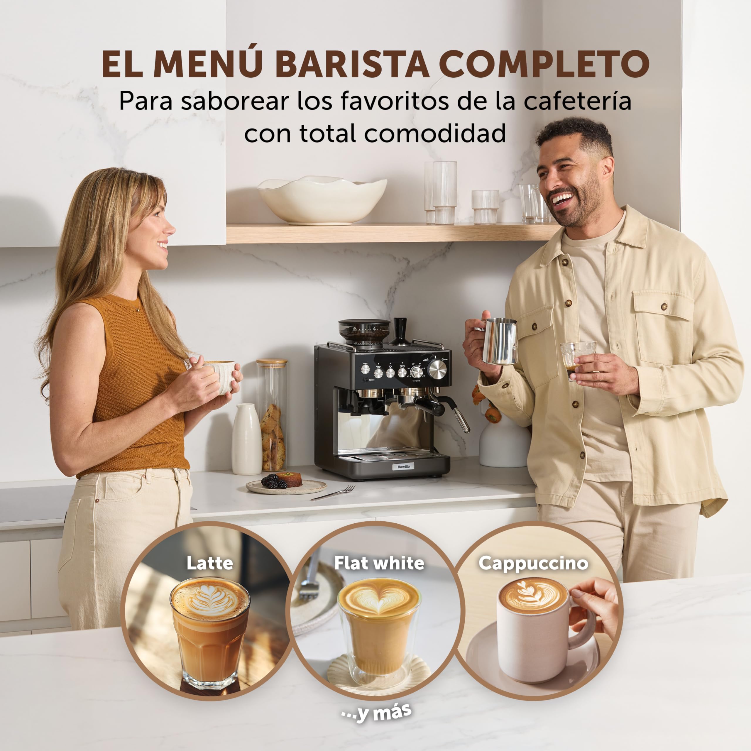 Breville Barista Sense Macchina per caffè espresso | Macchina da caffè con macinacaffè integrato e montalatte | Lancia vapore TempSense | Pompa italiana da 15 bar | Nero [VCF187X]