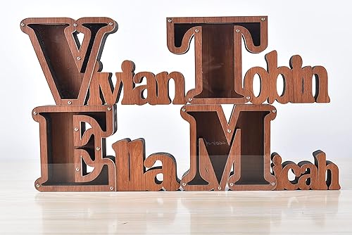 Hucha de madera personalizada con nombre para niños y niñas, alcancías grandes, 26 letras del alfabeto inglés, letra A, caja de ahorro de dinero