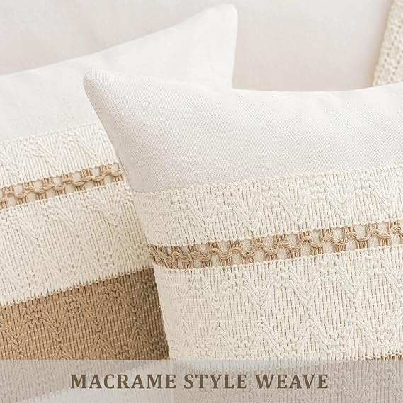 Laolitou Decorative Pillow Covers 2020 Pack of 2, Boho Cotton Linen Soft Cozy Neutral Throw Pillow Cases for Living Room Sofa Bedroom Couch Cushions Home Decor