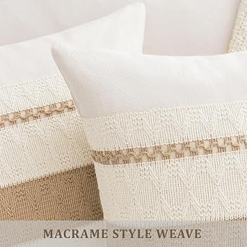Laolitou Decorative Pillow Covers 2020 Pack of 2, Boho Cotton Linen Soft Cozy Neutral Throw Pillow Cases for Living Room Sofa Bedroom Couch Cushions Home Decor