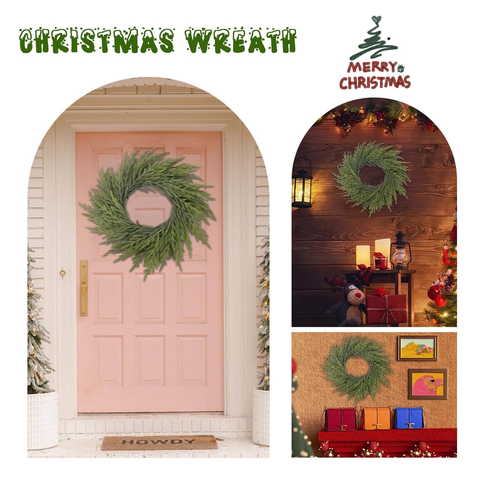 Winterkranz Dekokranz Weihnachtskranz for Die Vordertür, Künstlicher Weihnachtskranz for Drinnen Und Draußen Adventskranz Christbaumschmuck(7 3/8)