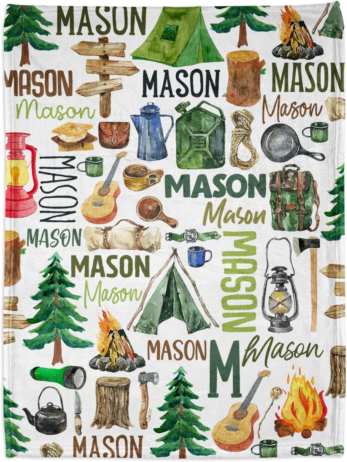 Personalized Camping Blanket, Custom Boys' Camping Blanket, Camping Name Blanket, Personalized Camping Nursery Bedding, Soft Plush Baby Newborn Registry Gift