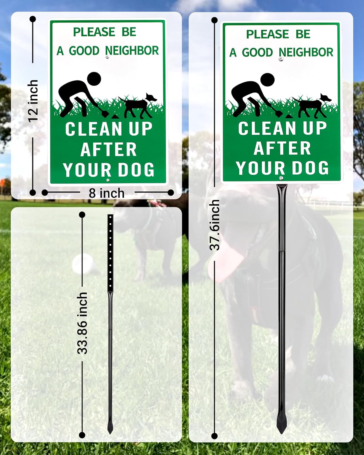 Clean Up After Your Dog Signs,12" x 8" with Metal Stake,No Dog Poop Lawn Signs with UV Protected & Waterproof,Pick Up After Your Dog Sign for Yard,Easy to Mount