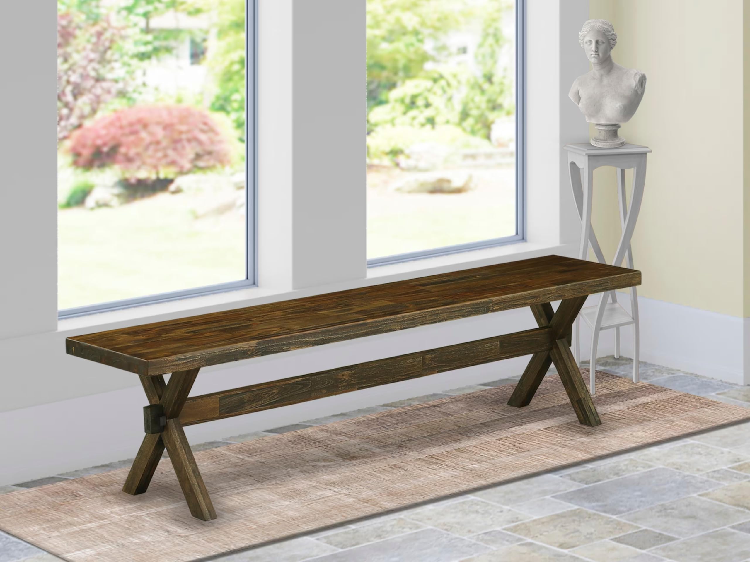 East West Furniture XB777 X-Style Modern Dining Room Bench with Wooden Seat, 72x15x18 Inch, Multi-Color