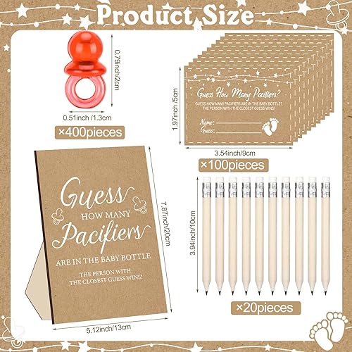 Miniatura 3 de Kraft Baby Shower Games Guess How Many Chupetes Cartel de juego rústico 50 juegos de adivinanzas pequeños, 20 lápices HB, botella de leche de 25.4