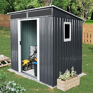 IMagacFun 1.95 × 1.39 m Outdoor Garden Storage Shed with Metal Foundation Frame, Lockable Sliding Doors and Transparent Pl...