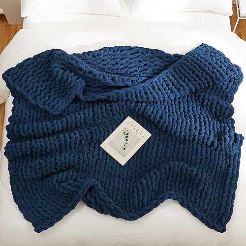 Miniatura 4 de Manta de punto grueso de 51 x 63 pulgadas, manta de punto grueso para sofá y cama, manta de punto grueso suave de hilo grueso, manta de punto