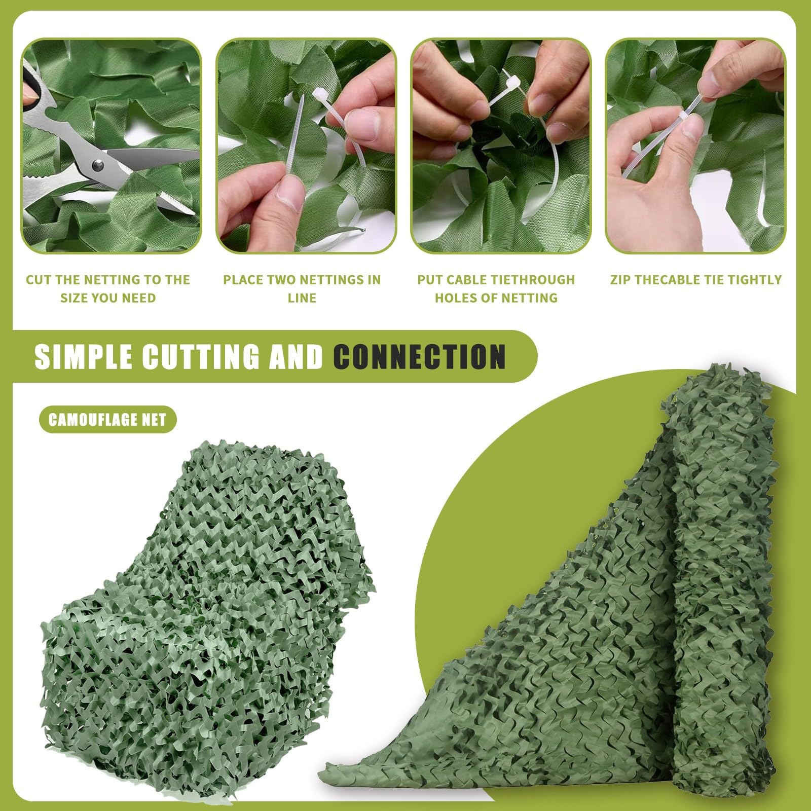 Red de Camuflaje, Malla Camuflaje Sombra, Protección Solar y Frescura, para Cenadores de Jardín