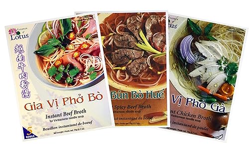 Essence of Lotus Caldo instantáneo Pho para sopa de fideos vietnamita 3 sabores - carne de res, pollo y carne picante