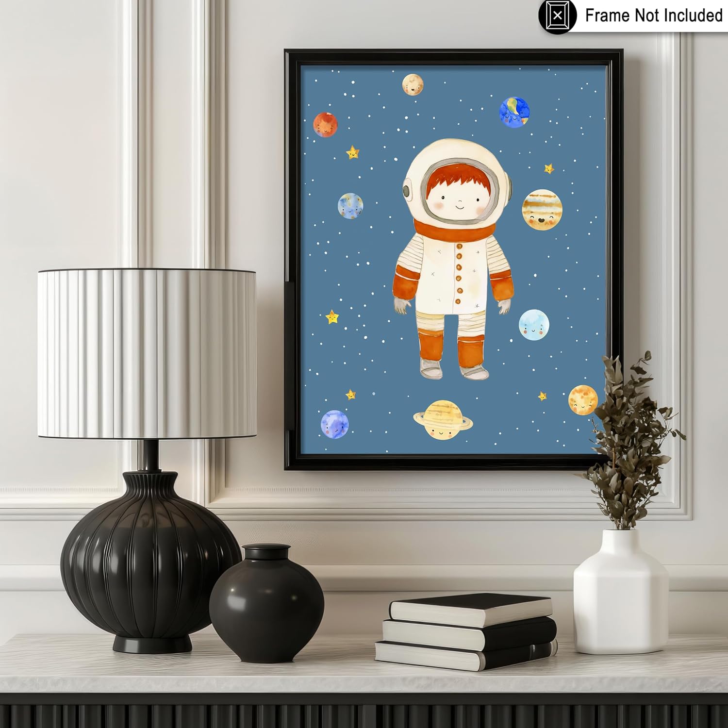 Poster Master Nursery Poster - Cute Space Astronaut Print - Whimsical Boy Art - Fun Playroom Art - Nursery Wall Art - Boho Kid's Room Decor - 8x10 UNFRAMED Wall Art
