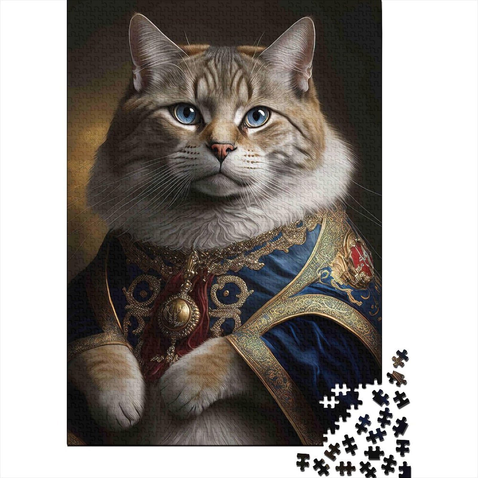 Royal Cat Portrait 1000 Piece Jigsaw Puzzle cardboard for adults oil painting style artistic masterpiece brain teaser wall art decor stress relief activity