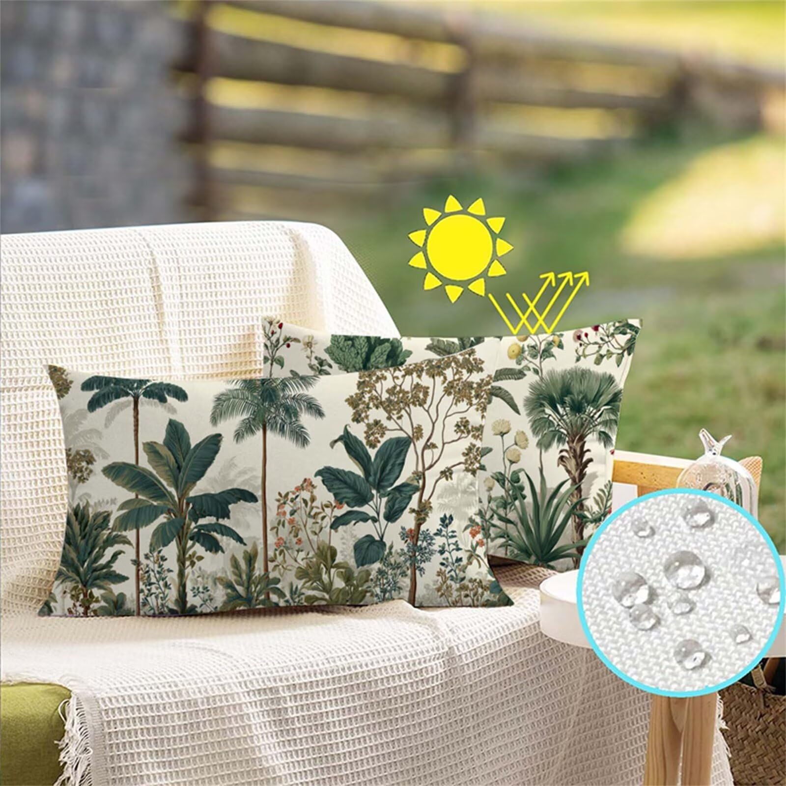 Kissenbezug 90x40 Anlage Kissenbezüge 2er Set, Outdoor Kissen Wetterfest, Leinen Outdoor Kissen Beige, Sofakissen Dekokissen Kopfkissenbezug für Sofa Wohnzimmer Schlafzimmer Frühlingsdeko D6-535