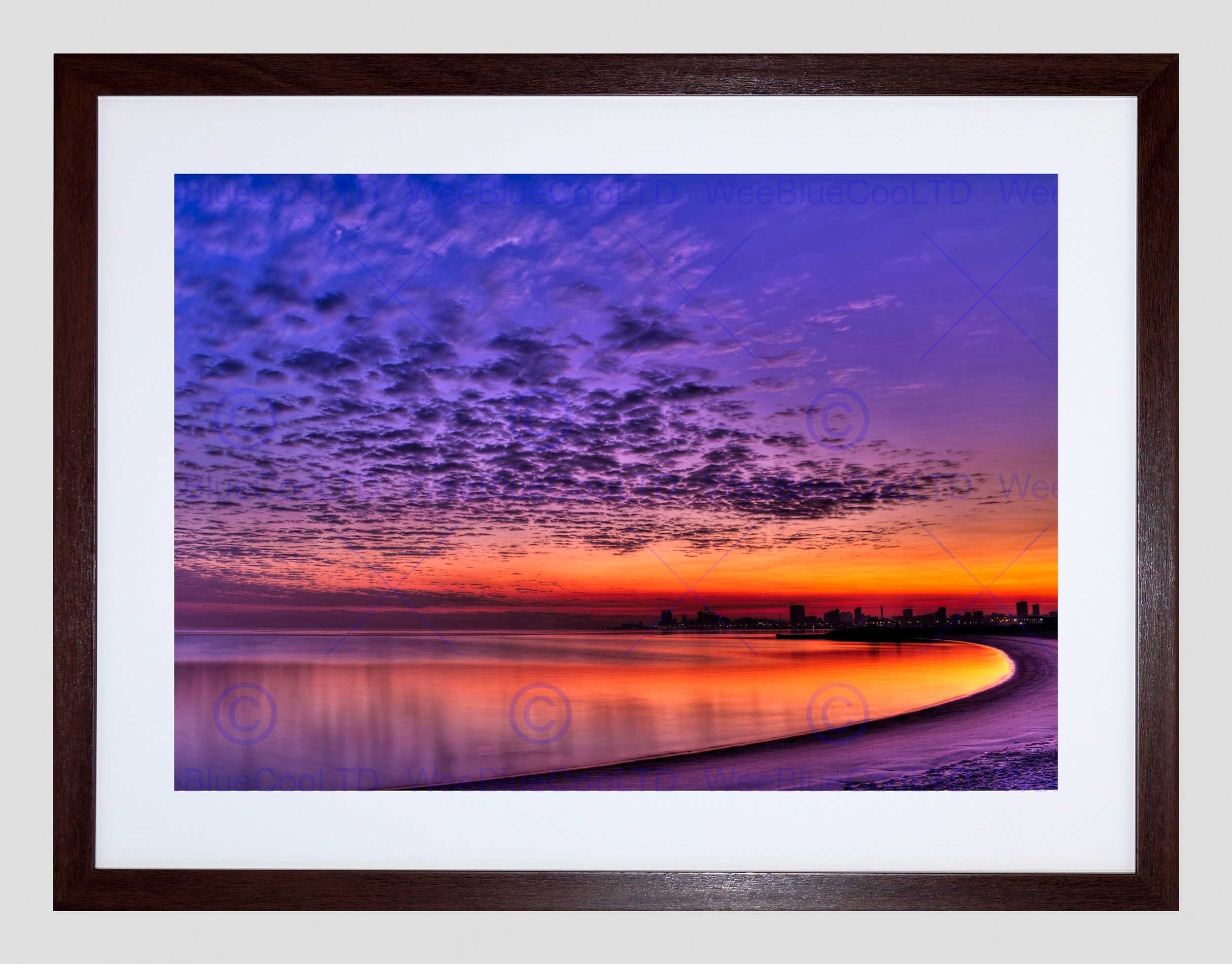 Wee Blue Coo Orange Purple Seascape Beach Sunset Picture Framed Wall Art Print