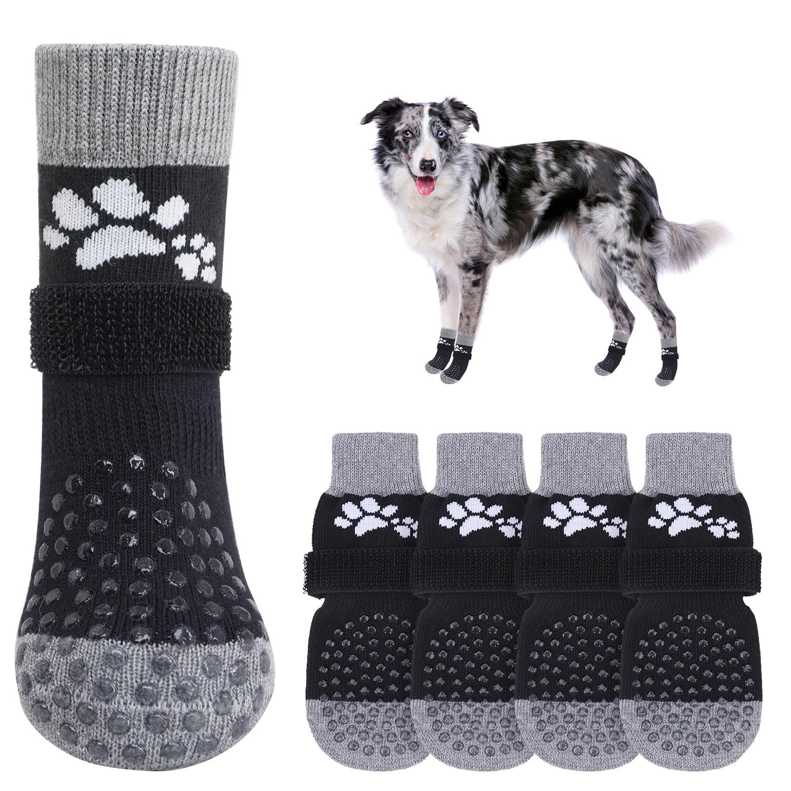 SCENEREAL Anti Slip Dog Sock to Prevent Licking Paws for Hardwood Floors Boots & Paw Protector Shoes for Hot/Cold Pavement with Grippers