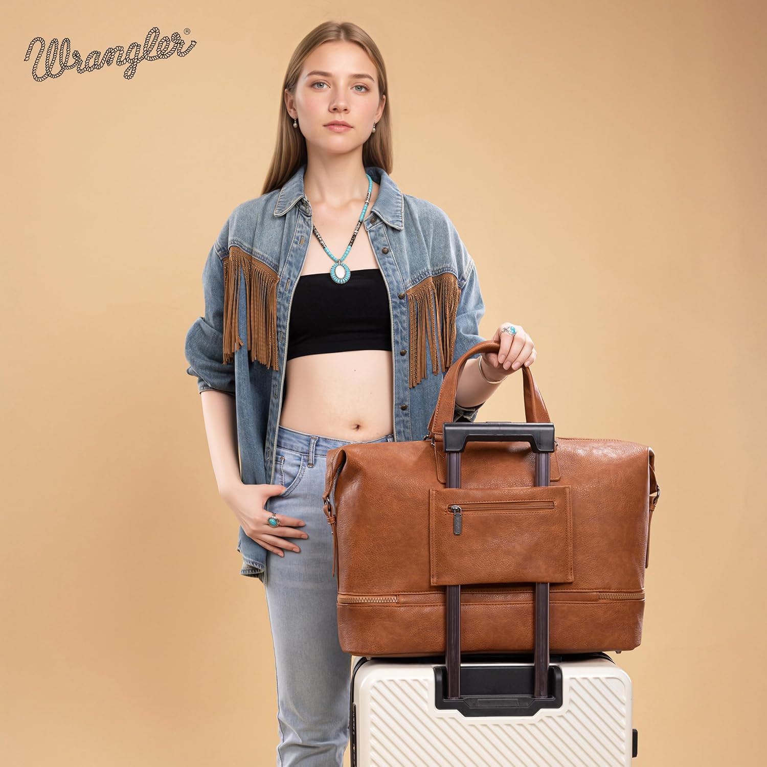 Wrangler Travel Duffel Bag Carry On Overnight Bag with Shoe Compartment Weekender Bag for Women WG253-5110BR - Image 4