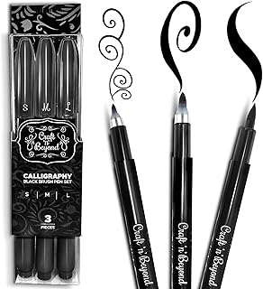 Calligraphy Brush Pens Pack of 3 Small, Medium and Large Markers for Hand Lettering, Art Drawing, Sketching, Scrapbooking, Journaling - Beginner Kit with Fadeproof Black Ink