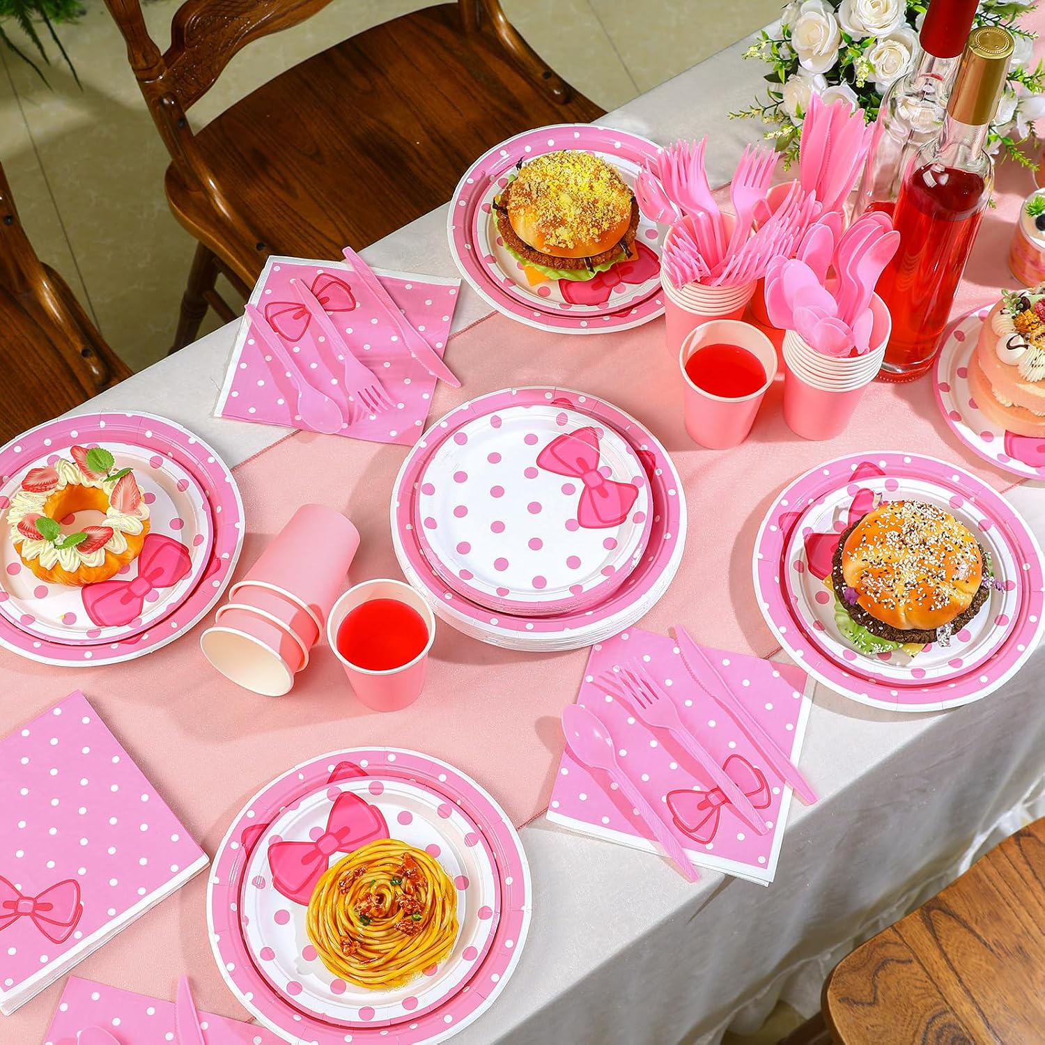 Funnymoom 175 Pcs Pink Cat Party Supplies Bow Plates and Napkins Tableware Set Cute Cat Bow Disposable Dinnerware for Birthday Baby Shower Cute Kitty Party Favors for 25 Guests
