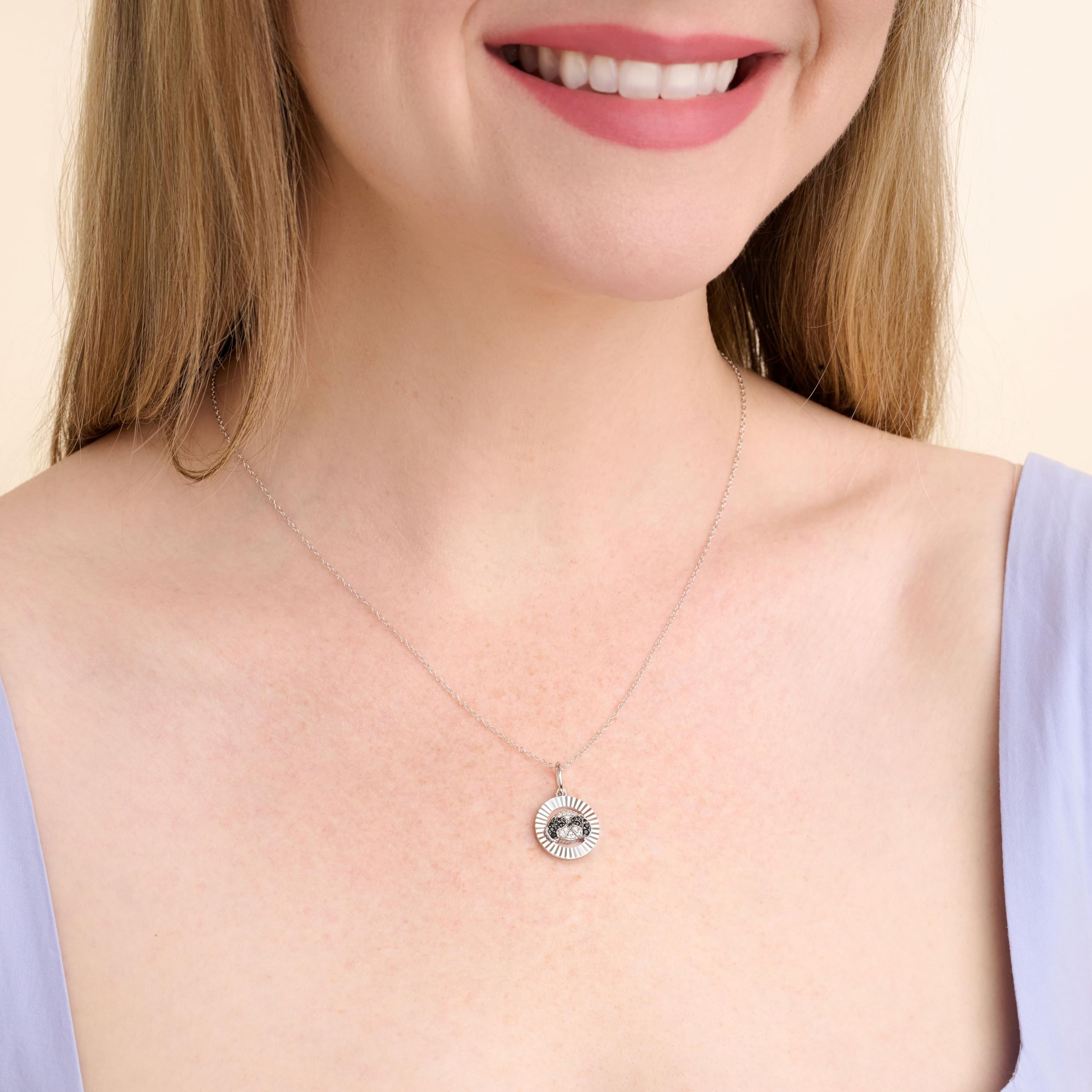 SCAMPER & CO Collana da donna con ciondolo a forma di aureola con zirconia cubica, in argento Sterling e placcato oro 18 carati, catena a corda regolabile, regalo per gli amanti degli animali
