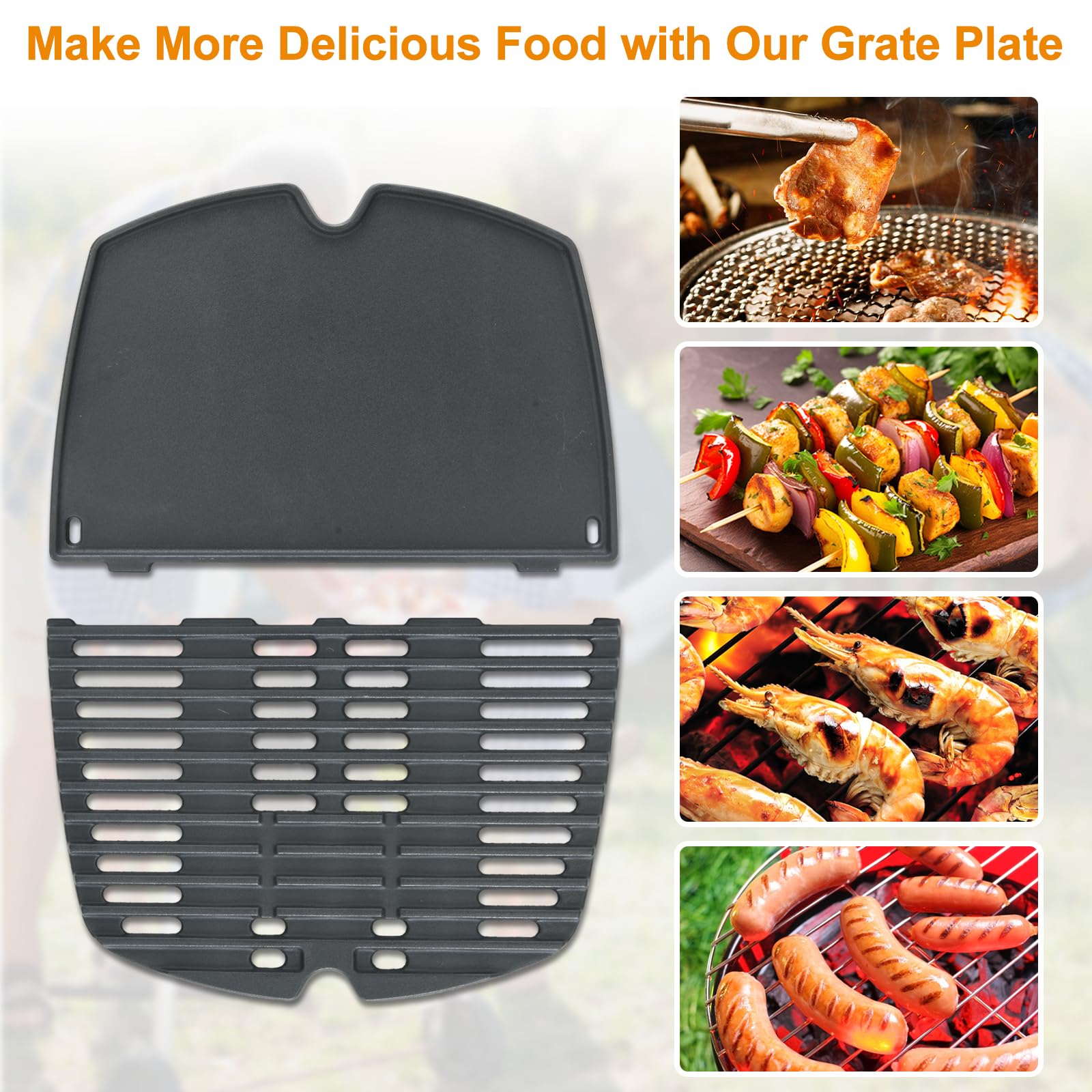 Ricambi per griglia in ghisa per Weber serie Q100, Q120, Q140, Q1000, Q1200, Q1400, piastra crostiera in ghisa da 32,3x21,6 cm, accessori per griglia, confezione da 2 (6558 + 7644 piastra )