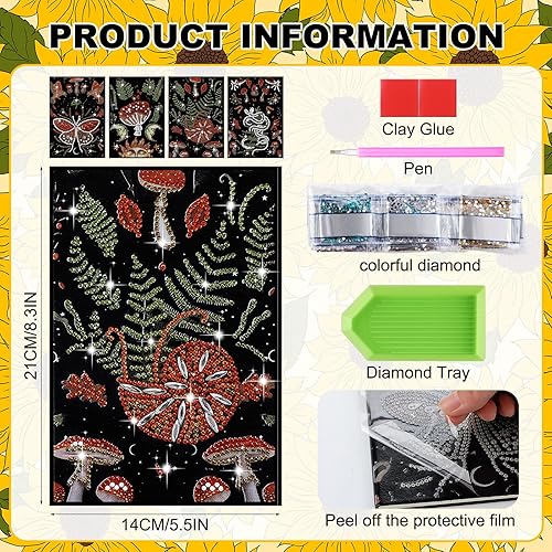 Miniatura 2 de Ctosree Paquete de 4 cuadernos de arte de diamantes, setas y mariposas, caracoles de pintura de diamantes, kits de diario de pintura de diamante, A5