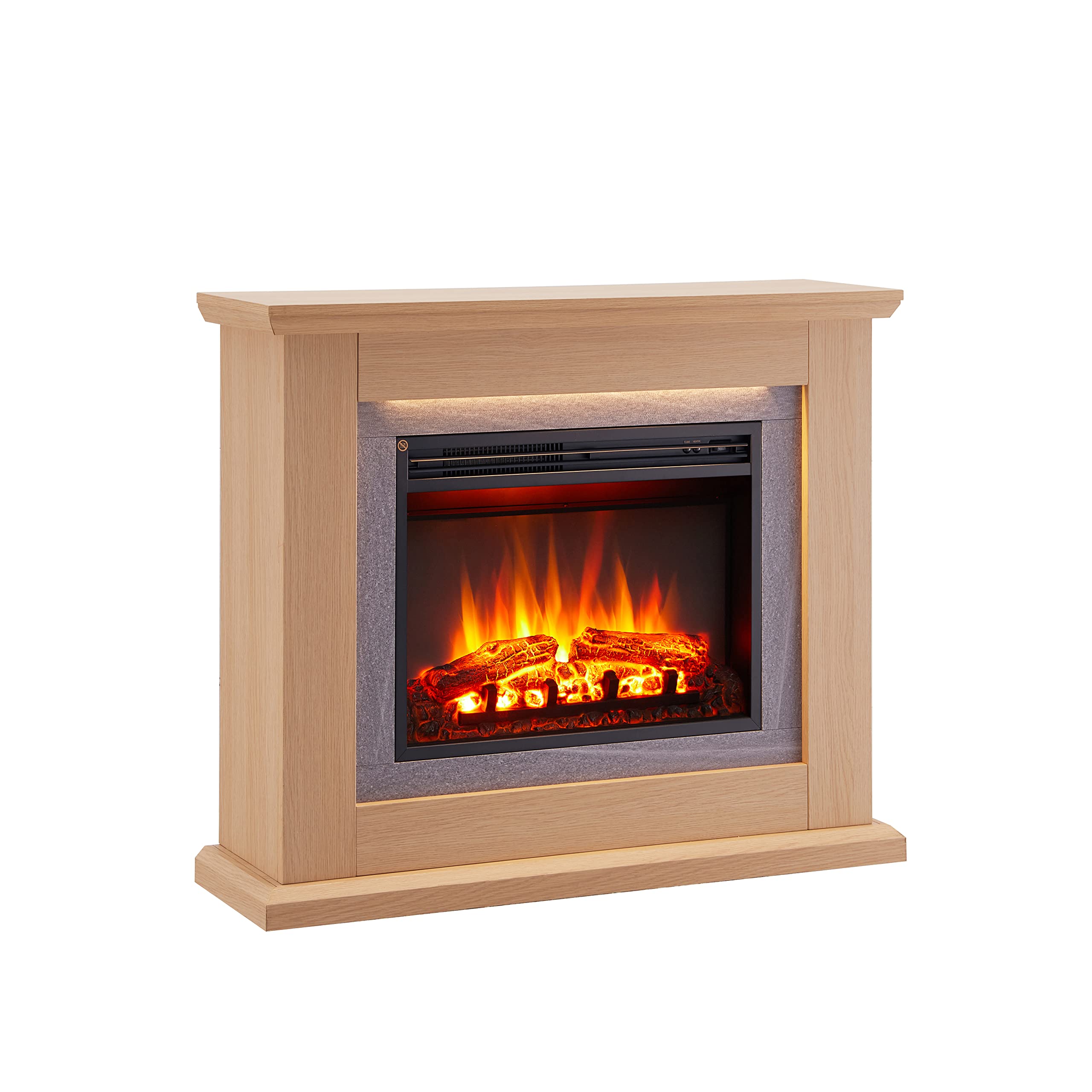 Flamme Natural Oak Evora Fireplace With 39'' Surround With 2Kw Fireplace Heater Multiple Colours Available