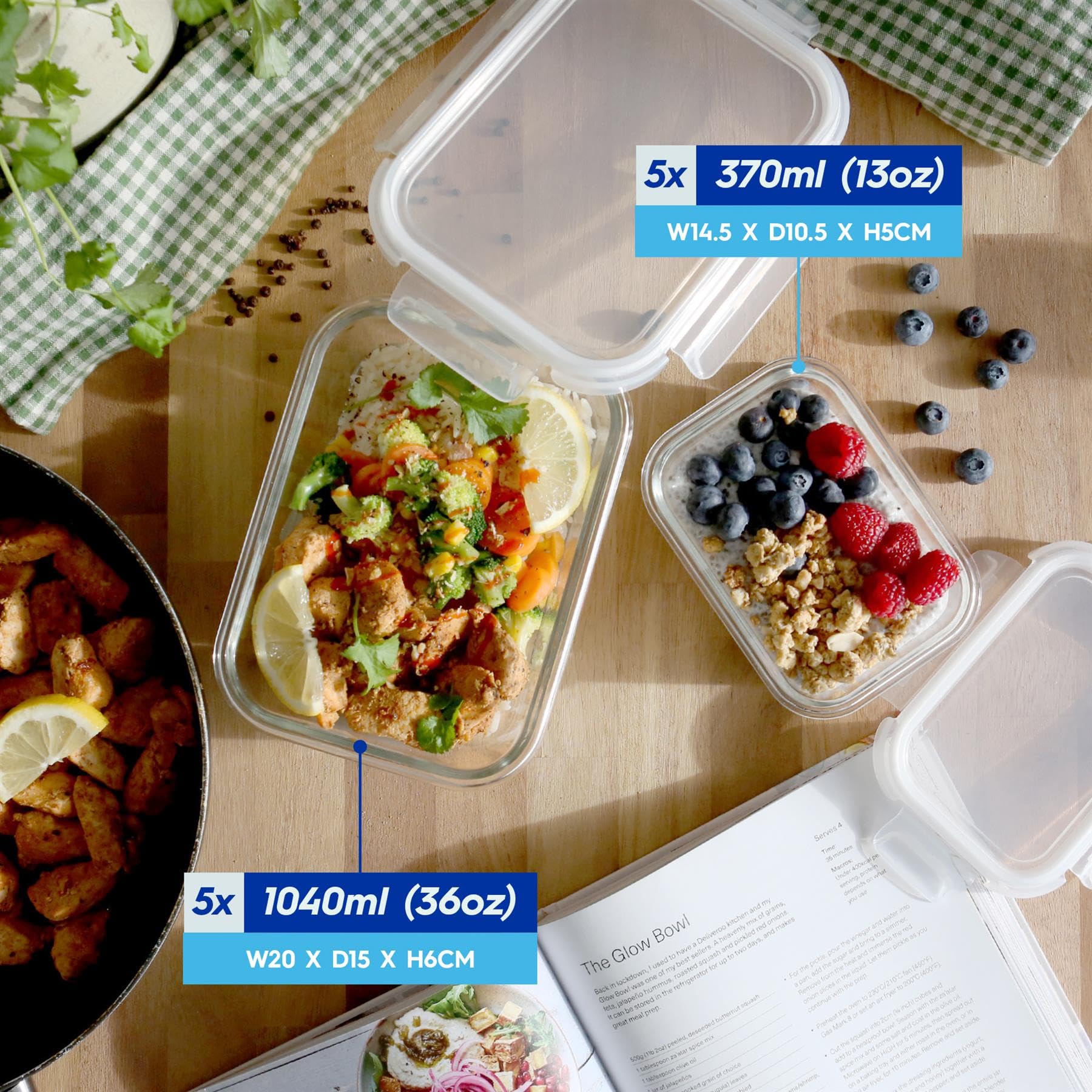 Harbour Housewares Vorratsbehälter aus Glas für Lebensmittel Set mit Deckels - 2 Größen - Klar/Weiß - 10pc Wiederverwendbar Luftdicht Essenszubereitung Lunch-Box Wegbringen Getreide Speisekammer